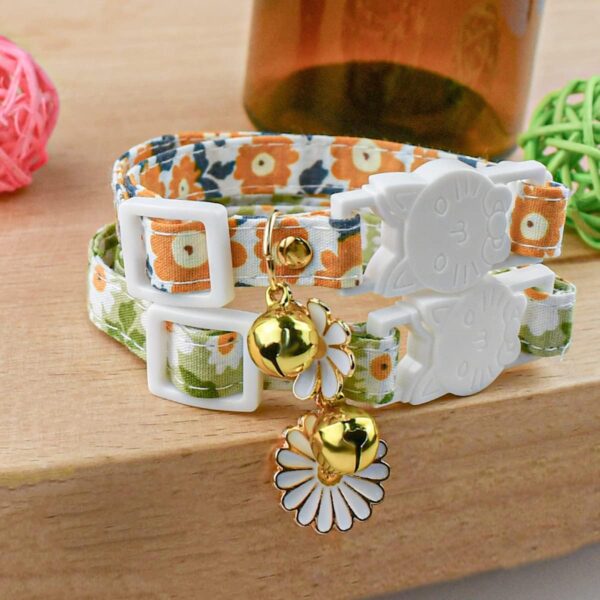 3 Pack Floral Cat Collars with Bell Adjustable Breakaway Kitten Collar Safety Cat Collars Set Flower Charms Pet Collar for Cats Kitty Puppy Dog Cute Daisy Pattern Cat Collar Spring Cat Collar - Image 7