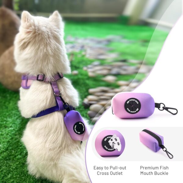 QQPETS Dog Harness Collar Leash with Poop Bag Holder 4 PCS Set, Adjustable No Pull Soft Mesh Padded Vest for Small Medium Large Pet Puppy Outdoor Walking (Gradient Purple, S (Chest 16.1”-22”)) - Image 5