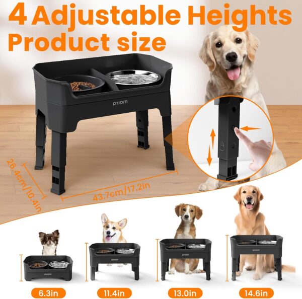 4-in-1 Elevated Slow Feeder Dog Bowls, 4 Height Adjustable Mess Proof Raised Dog Bowl Stand with Licking Plate, 2 Stainless Steel Dog Food Bowl & Slow Feeder for Large Medium Small Dogs Pets - Image 6