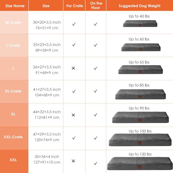 EHEYCIGA Orthopedic Dog Beds for Large Dogs with Removable Washable Cover for Crate, Grey, 35x23 - Image 3