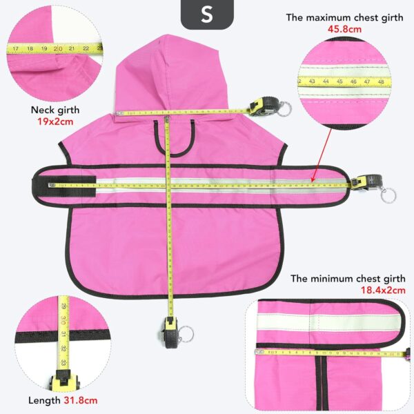 Reflective Puppy Raincoat - Waterproof Adjustable Pet Hooded Slicker Poncho Raincoats Jacket, Lightweight Dog Rain coat(Pink, Small) - Image 2