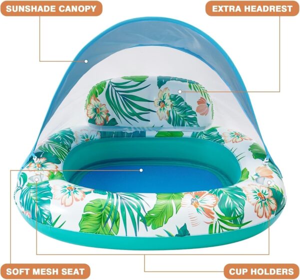 WERNNSAI Pool Float with Canopy - Inflatable Pool Floats with Shade for Adults Pool Lounge Chairs with Cup Holder Headrest Floating for Swimming Pool Beach Summer Outdoor Water Activity - Image 4