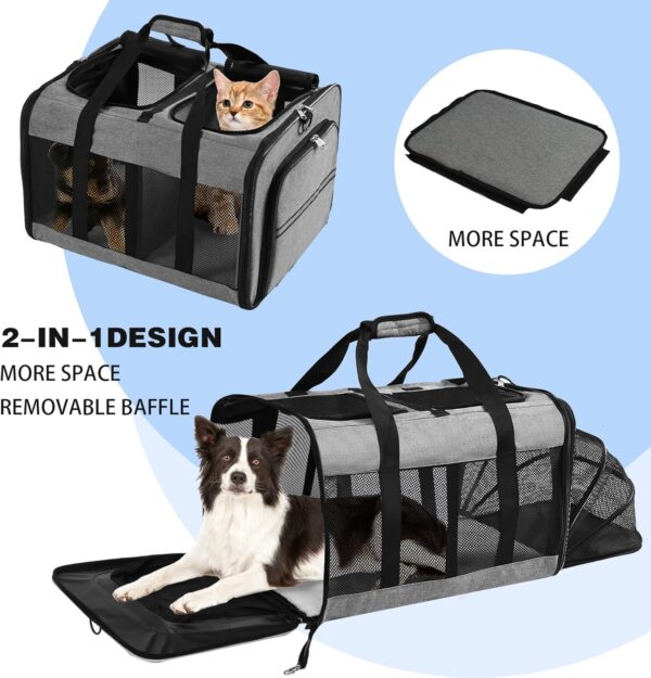 Portable 2-in-1 Pet Carrier,Double Compartment Cat & Dog Carrier for 2 Cats,Expandable Medium Dogs Large Cat Carrier with Sturdy Base,Breathable,Good for Traveling Walking Camping（Grey） - Image 2