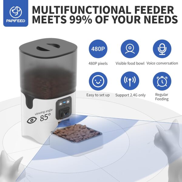 Automatic Cat Feeder with Manual Camera:2.4G WiFi Auto Pet Feeder with Video,Automatic Cat Food Dispenser with Two-Way Audio,Detachable for Easy Clean,1-10 Meals Per Day for Small Dog - 6L/25 Cup - Image 2