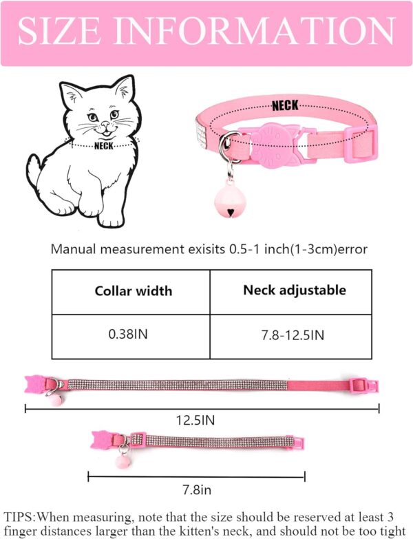 Cat Collars for Girl Cats with Rhinestone Soft Velvet,Breakaway Cat Collars with Bell,Adjustable Safe Kitten Collar (Multicolour Purple) - Image 5