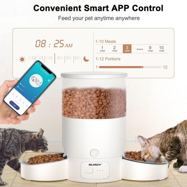 Automatic Cat Feeder for 2 Cats, SURDY 2.4G WiFi Smart Pet Feeder with APP Control for Remote Feeding, 3L Timed Pet Feeder Programmable 1-10 Meals, Dual Power Supply, Desiccant Bag, 10s Meal Call - Image 2