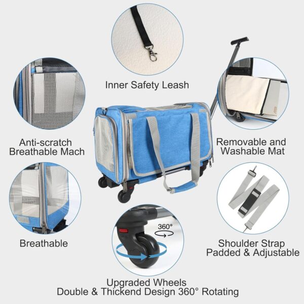 Airline Approved Expandable Premium Pet Carrier on Wheels, Designed for Dogs & Cats for Up to 25 LBS(Upgrade Material-Sponge Filling) with Telescoping Handle for Walking Travel Vet Visits - Image 5