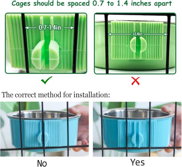 kathson Crate Dog Bowl, Removable Stainless Steel Hanging Pet Kennel Cage Bowl Food & Water Feeder Coop Cup for Puppy, Cat, Rabbit,Guinea Pigs 2pcs (Blue,Green) - Image 6