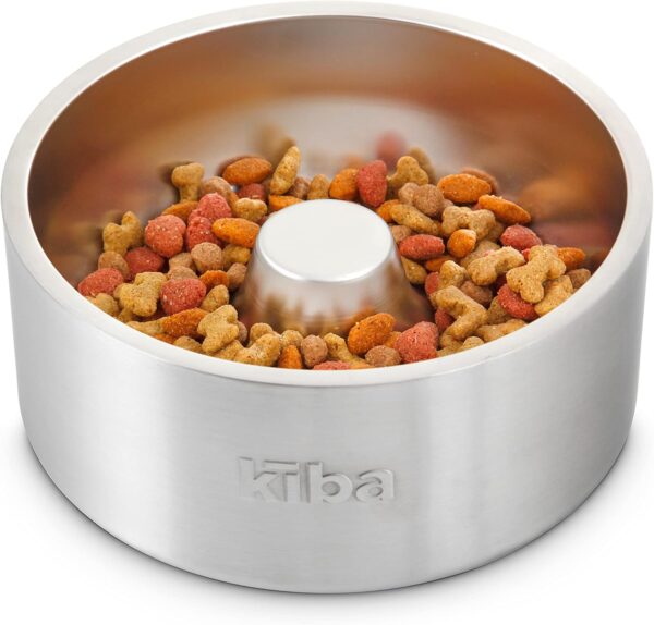 Stainless Steel Slow Feed/Feeder Dog Bowl (Ultra Premium) 64oz - Kiba Pet Supply Ozark - Superior 304 - Food Grade, Non-Slip, Rust Resistant - Perfect for Medium to Large Breeds