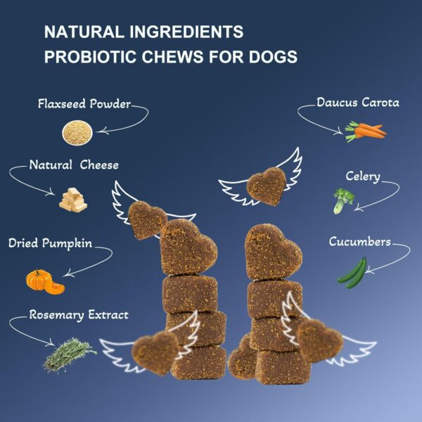 Probiotics for Dogs，Dog Probiotics and Digestive Enzymes，Health and Immune Support. Relieves Constipation, Bad Breath, Flatulence and Upset Stomach. Veterinarian Developed,120 Chews, Duck Flavor. - Image 2