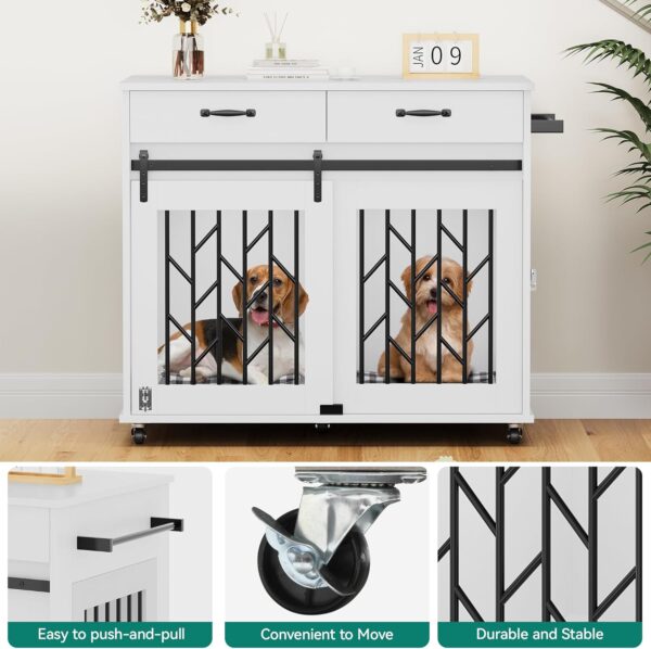 YITAHOME Dog Kennel Furniture for 2 Dogs, 39 inch Double Dog Crate with Storage Drawers, Indoor Wooden Dog House Heavy Duty for 2 Small Medium Dogs, White - Image 6