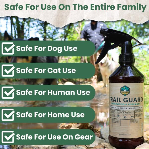 Trail Guard Natural Extra Stregth Insect, Flea and Tick Spray for Dogs, Cats, People & Home - 16oz Plant-Based Insect & Tick Repellent for Dogs - Kid Safe - DEET Free - Flea and Tick Prevention - Image 3