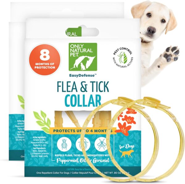 Only Natural Pet EasyDefense Flea & Tick Dog Collar - Canine Flea Collars Flea and Tick Control - Pet Flea Care That Protects up to 4 Months - for Dogs (2 pack)