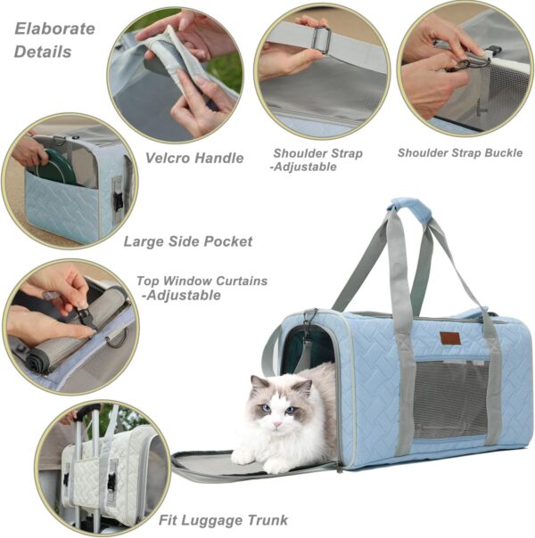 HSC PET Cats Carrier Soft-Sided Quilted Pet Pups Bag Temporary Kennel Fit Luggage Case Traveling Outdoor Go to Vet, Side Pocket,15 lbs Puppy/18 lbs Cat or Kittens (Light Blue) - Image 3