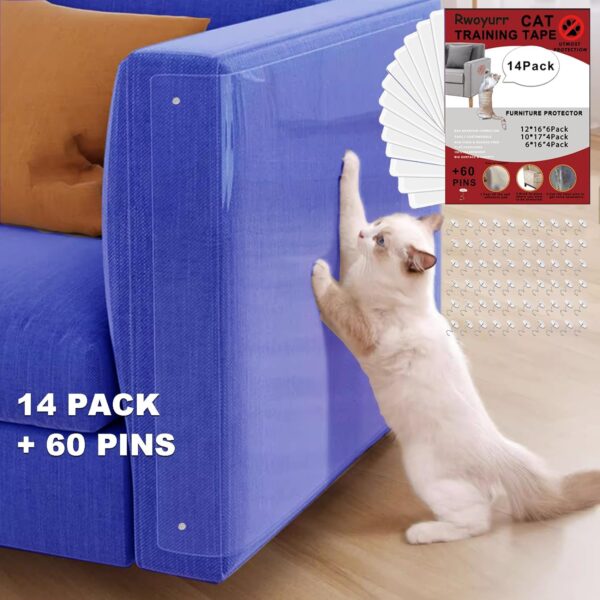 Cat Scratch Furniture Protector, 14 Pack Large Protector for Cats, Anti-Scratch Training Tape Guards for Couch, Clear Single Sided Sofa Protectors