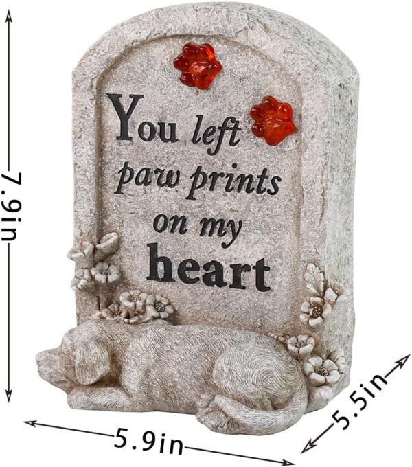 Dog Memory Stone Solar Lights Garden Memorial Stepping Stone Sleeping Dog Tombstone with Solar Light Pet Loss Gift for Dog Dog Garden Stone or Headstone with Paw Prints Pet Graver Marker - Image 4