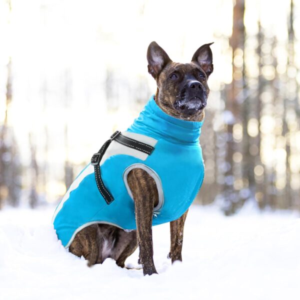 Dog Coat Waterproof Dog Jacket Winter with Harness Built in, Turtleneck Reflective Dog Vest Warm Pet Clothes Windpoof Dog Snowsuit for Medium and Large Dogs(Bule,2XL) - Image 7