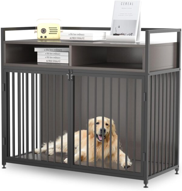 Dog Crate Furniture for Large Dogs 41" Furniture Style Heavy Duty Dog Kennel with Detachable Door and Anti-Chew Decorative End Table Wooden Dog Crate Pet House(41" Lx23.6 Wx37 H)