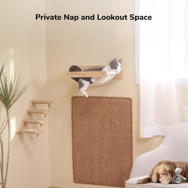 FUKUMARU Hammock Mounted Cat Beds and Perches, Wooden Wall Furniture, Stable Shelves for Sleeping, Playing, Climbing, and Lounging, Black Stripe - Image 4