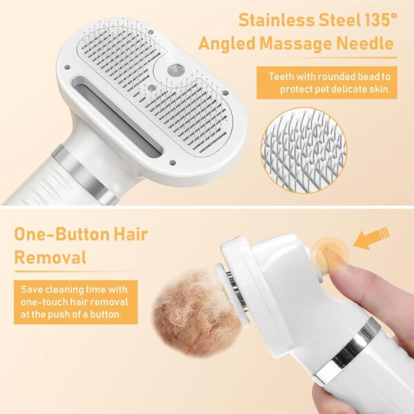 Pet Hair Dryer, Spray Cat Brush for Shedding, 4 in 1 Cat Steam Comb & Dog Blow Dryer with Water Tank and Release Button, 3 Heat Settings, Pet Grooming Brush for Home, Pet Washing Station,White - Image 5