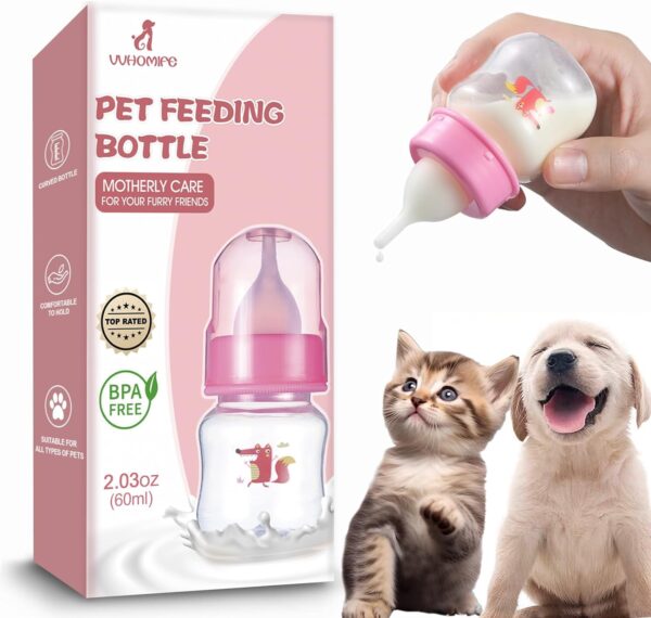 Kitten and Puppy Bottle Feeding Kit, puppy bottles for nursing: Provides unparalleled care, comfort and convenience for your cherished furry companion.pink-2.02oz(60ml)