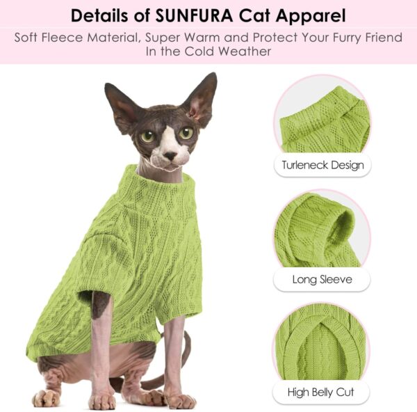 SUNFURA Cat Sweaters for Cats Only, Turtleneck Cat Sweater Pullover with Sleeves, Sphynx Hairless Cats Shirt Breathable Kitten Clothes, Cat Pajamas Jumpsuit for Cats Small Dogs, Green L - Image 3