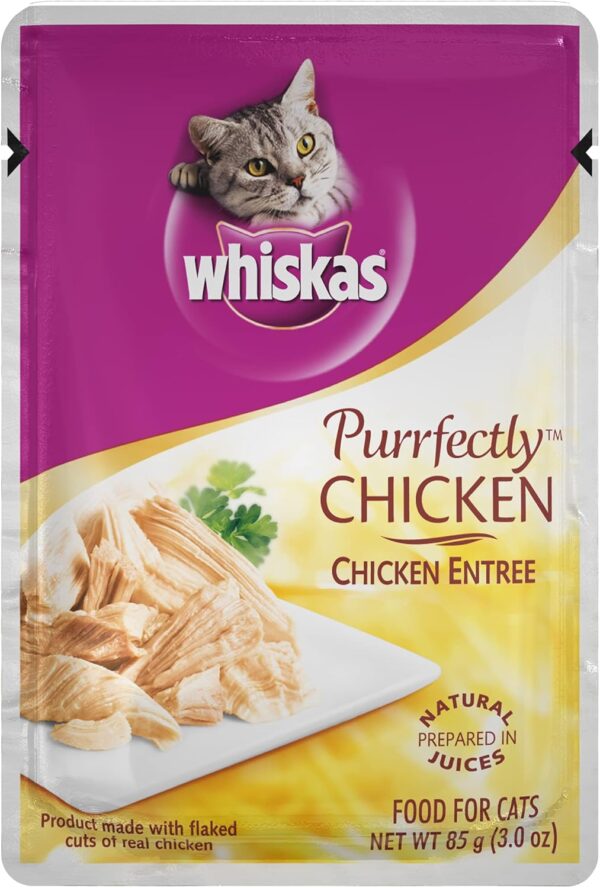 WHISKAS PURRFECTLY Chicken Wet Cat Food Chicken Entree Flavor 3 Ounces (Pack of 24)