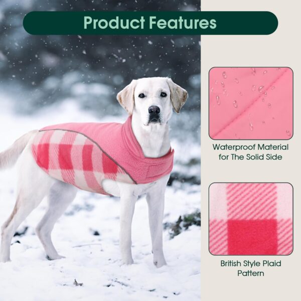 Kuoser Reversible Dog Coat, Warm Waterproof Dog Jacket, British Style Plaid Dog Winter Coats, Puppy Cold Weather Vest Windproof Outdoor Clothes Dog Snow Jackets for Small Dogs S - Image 3