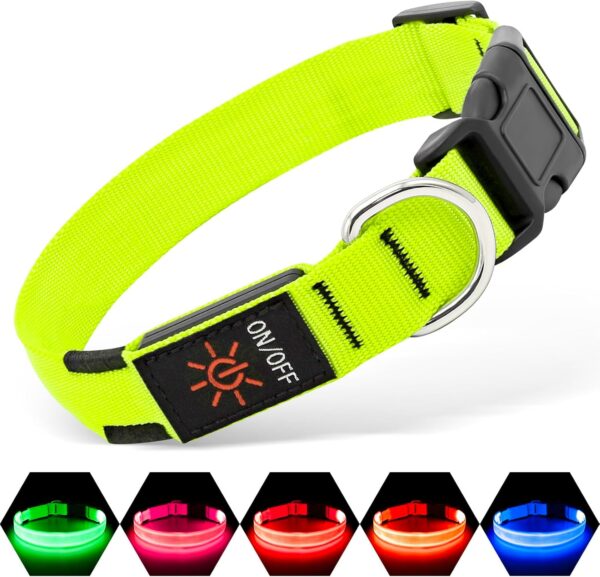 LED Dog Collar, USB Rechargeable Light Up Dog Collars, Adjustable Safety Dog Collar Light for Dogs Walking at Night (Green, Medium)