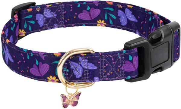 Dog Collars with Buckle Adjustable for Cute Girl Female Boy Dogs,Special Soft and Fancy Dog Pet Collar with Flower Design for Small Medium Large Dogs (S, Purple Butterfly)