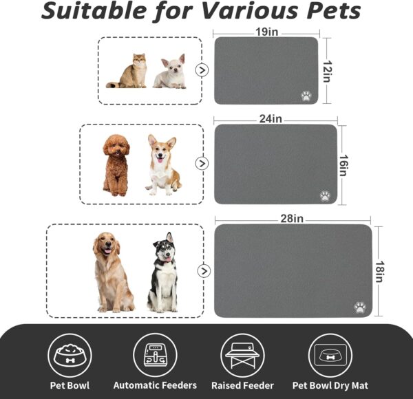 Pet Feeding Mat - Dark Grey 16"x 24" | Absorbent Dog Mat for Food and Water, No Stains Cat Bowl Mat, Easy to Clean Pet Placemats, Quick Dry Dog Water Dispenser Mat for Messy Drinkers - Image 4