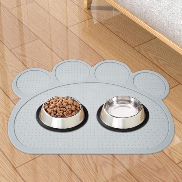 Cat Food Mat, Silicone Pet Feeding Mat for Floor Non-Skid Waterproof Cat Water Bowl Mat with Raised Edges to Prevent Food and Water Messes on Floor, Easy to Clean Pet mat (Grey, 15.7 * 11.8”)