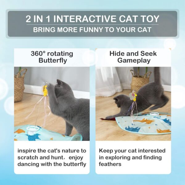 2-in-1 Rechargeable Motion Activated Interactive Cat Toys for Indoor Cats, Long Lifetime Motor Cat Chasing Toy for Exercise/Moving Butterfly/Feather Wand Kitten Toys - Image 2