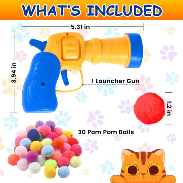 Cat Toy with Colorful Pompom Balls and Ball Launcher - Set of 30 Pieces, Plush Toy Balls for Kitten Training and Play, Silent and High Elastic Interactive Toys for Kitty, Cat Toy for House Cats - Image 5