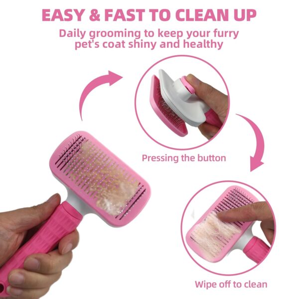 Dog Brush for Shedding,9 PCS in One Pet Slicker Hair Brush Kit with Pet Nail Clipper and File - Dog Cat Grooming Deshedding Undercoat Rake Brush Comb for All Small Large Dogs Cats Pink - Image 3