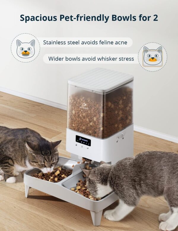 Automatic Feeder for Cats, 5 L, WiFi Automatic Feeder Dog Cat, Cat Food Automatic with App Controlled, Automatic Cat Feeder with 2 Bowls, for 10 Meals a Day - Image 4