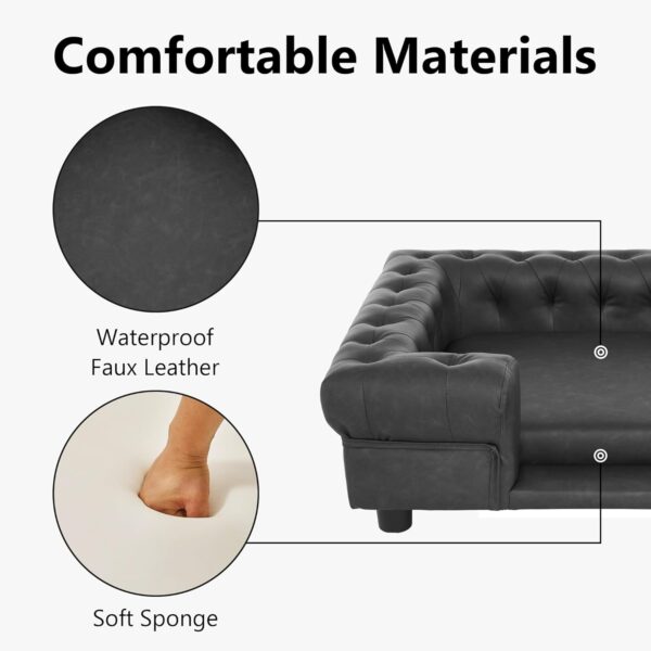 MCombo Pet Sofa Bed Dog Couch for Small Dogs, Faux Leather Dog Sofa with Small Stairs, 6321 (Dark Grey) - Image 6