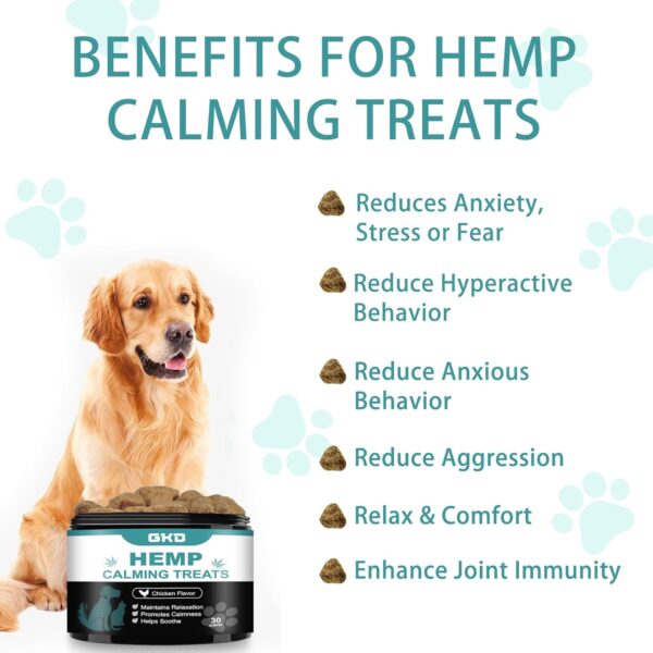 GKD Dog Calming Chews - Anxiety Relief Treats Hemp Bites Gummies for Dog, Firework Thunderstorm Relaxing Care Car Sickness Separation Ease, Dog Relaxer Doggie Hemp Relaxing Chews Pets Health Supplies - Image 4