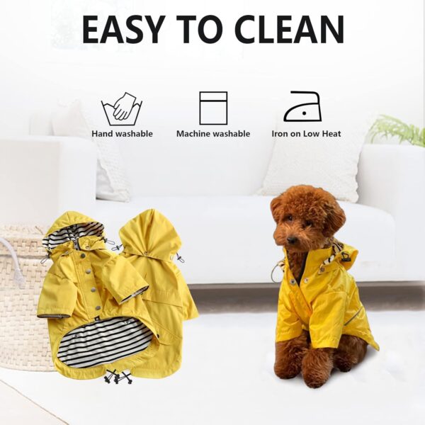 Morezi Dog Zip Up Dog Raincoat with Reflective Buttons, Rain/Water Resistant, Adjustable Drawstring, Removable Hood, Dog Raincoats with Legs 8lbs to 80lbs Available - Yellow - XL - Image 7