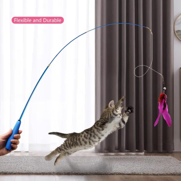 12PCS Interactive Kitten Toys, Retractable Indoor Cat Wand Toys with Replacement Teaser, Rainbow Ribbon and Make Exercise by Sunshinetop - Image 3