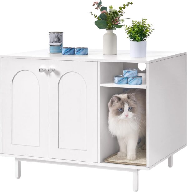 Cat Litter Box Enclosure, Hidden Litter Box Furniture, Wooden Pet House Side End Table, Storage Cabinet Bench for Living Room, Bedroom, 31.5 x 19.7 x 23.9 inches, White CB01513W