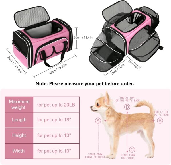 Estarer Soft Sided Pet Carrier Airline Approved, 4 Sides Expandable Collapsible Cat Carrier with Pockets & Removable Fleece Pad, Travel Carrier Bag for Cat Dog & Small Animals (Pink) - Image 4