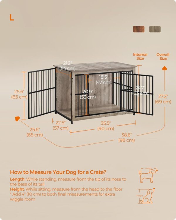 Feandrea Dog Crate Furniture, Side End Table, Modern Kennel for Dogs Indoor up to 70 lb, Heavy-Duty Dog Cage with Enclosed Base, Double-Door Dog House, Heather Greige UPFC023G01 - Image 6