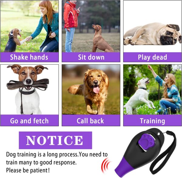 2-in-1 Dog Whistle Dog Training Clicker for Dogs Cats Birds Puppy Training (Black Purple) - Image 4