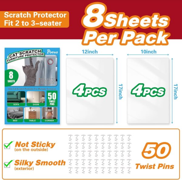 Cat Scratch Furniture Protector, Sofa Protectors from Pets, 8 Pack Anti Cat Scratch Furniture Protector with 50 Twist Pins for Table, Clear Cat Scratch Protector for Furniture Accessories - Image 5