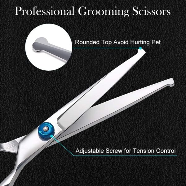 Professional Dog Grooming Scissors Kit Safety Round Tip with Dog Nail Clippers Stainless Steel Comb Thinning Scissors Curved Scissors Straight Scissors 6 in 1 Pet Grooming Set for Dogs Hair Care