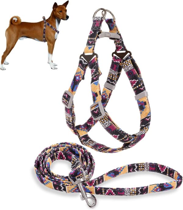 Dog Harness and Leash Set, No Pull Step in Basic Halter Harness for Medium, Small Breed Dogs Cats Pixel Purple M