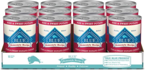 Blue Buffalo Homestyle Recipe Natural Adult Wet Dog Food, Fish & Sweet Potato 12.5 oz cans (Pack of 12)