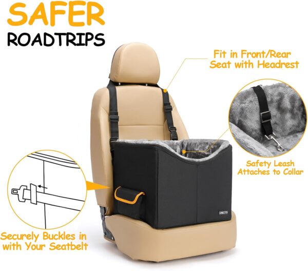 Dog Car Seat for Small Dogs, Elevated Dog Booster Seat Pet Travel Carrier Bed for Car with Adjustable Straps Pet Car Booster Seat for Small Dogs Cats - Image 4