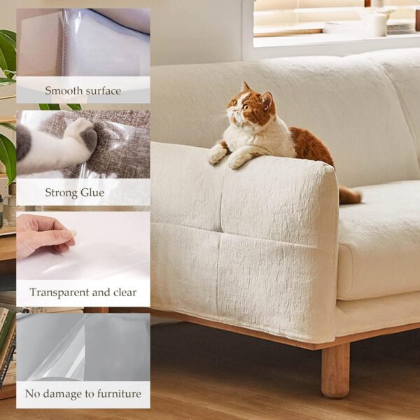 YODEWA Cat Scratch Furniture Protector No Pins Single Side Smooth Clear Anti Cat Scratching Furniture Couch Protector from Cat Claws for Faux Leather Couch/Microfiber/Velvet Sofa -10 Sheets 17"x12" - Image 3